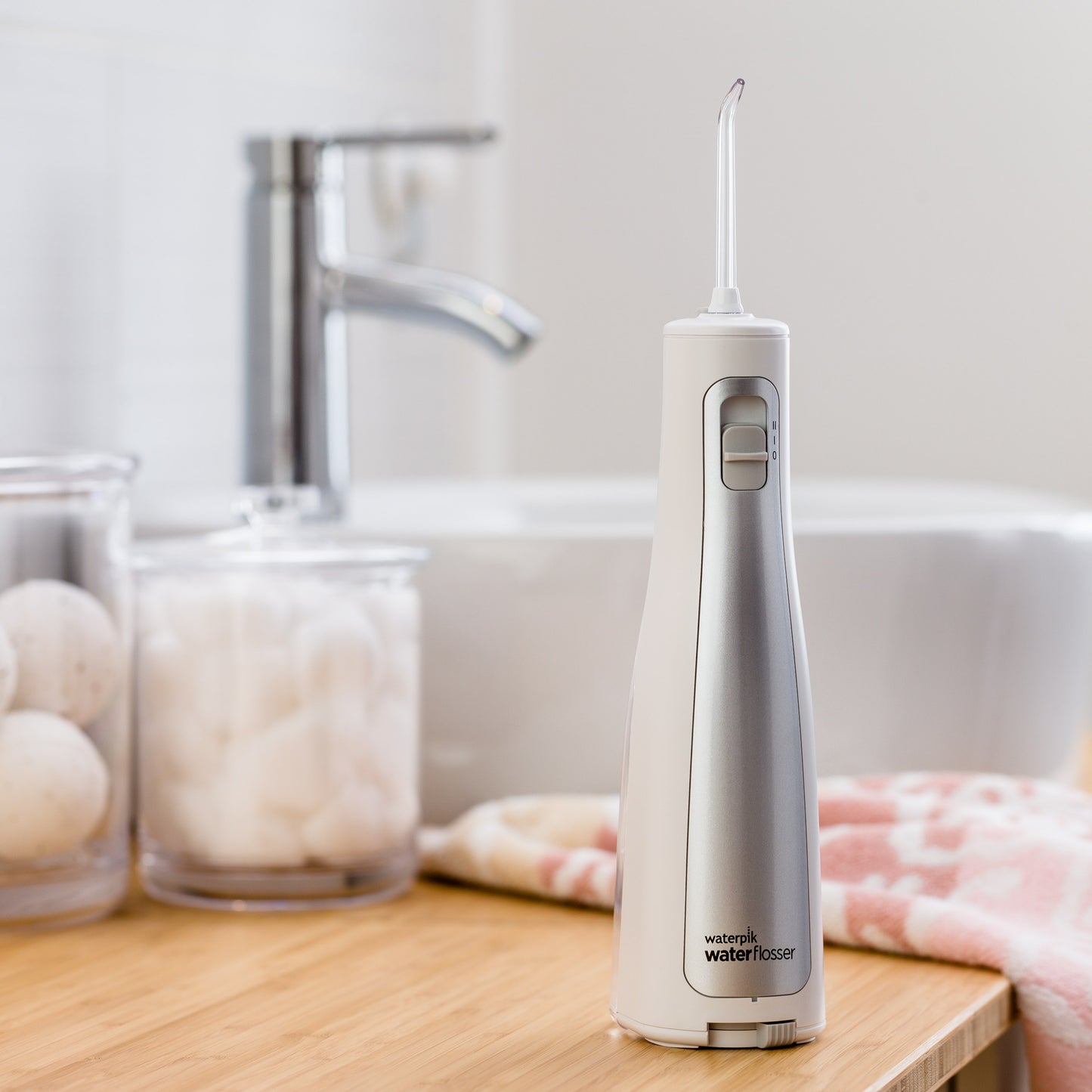 White Cordless Freedom Water Flosser WF-03 In Bathroom