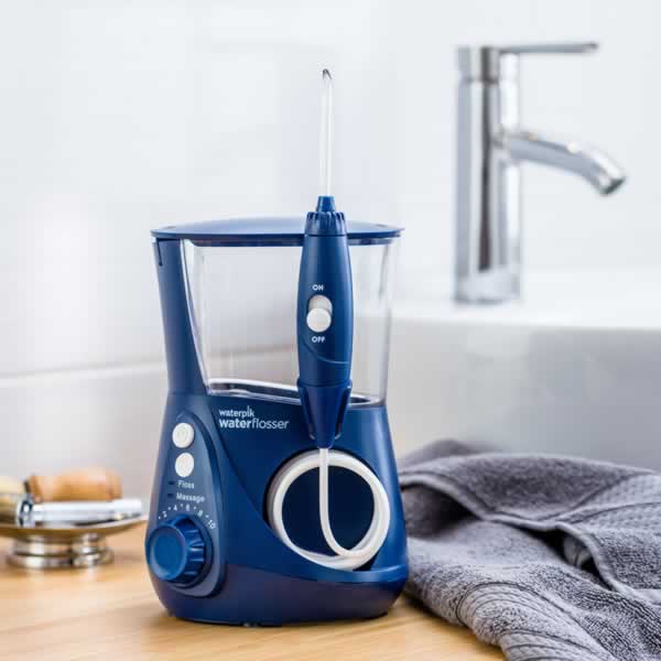 Blue countertop Waterpik water floss